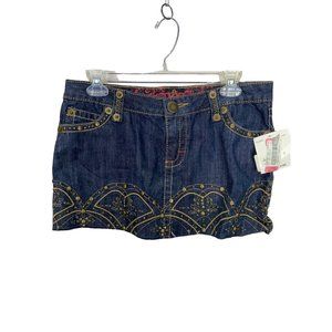 Kenzie‎ Girl Juniors Size 7 Embroidered Hem Denim Blue Jean Mini Skirt NWT